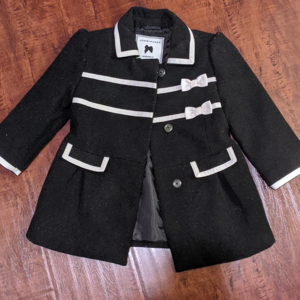 JANIE & JACK PeaCoat Size 2T Black w/ White Detail